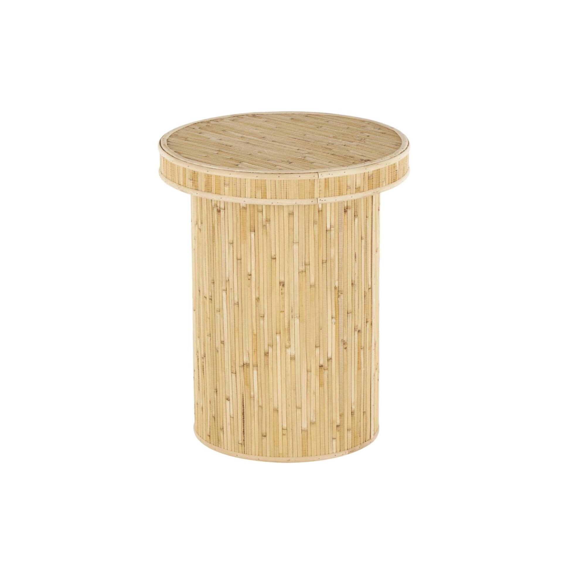 20" x 16" x 16" Light Brown Wooden Handmade Accent Table with Linear Wood Strip Design